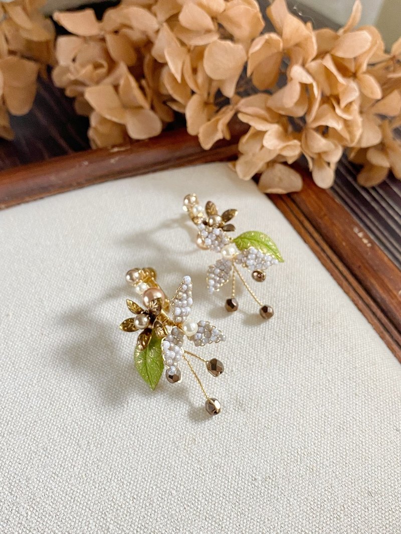 【圣诞优惠】【送礼】织花似锦 手工珠微复古耳环 烟粉 - 耳环/耳夹 - 其他材质 