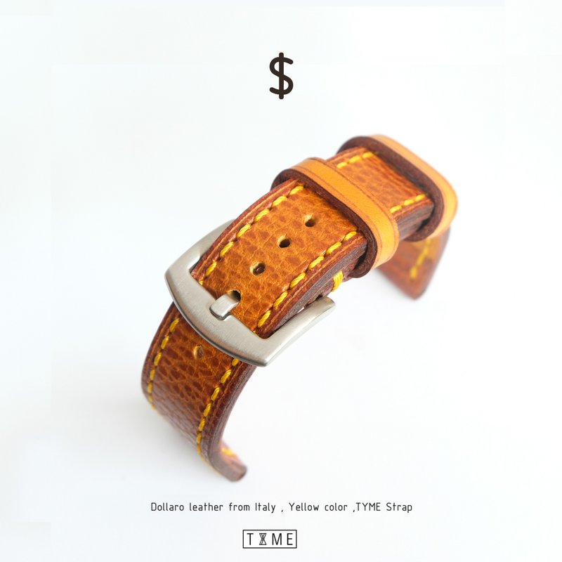 Genuine leather watch strap,yellow color, Dollar model, vintage style, beautiful - 表带 - 真皮 黄色