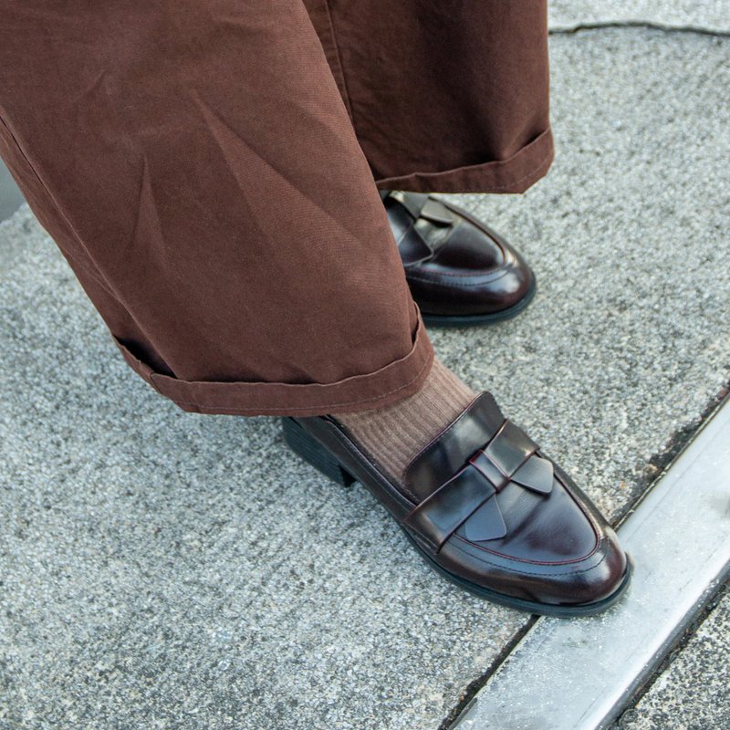 英伦蝴蝶结乐福女鞋/暗红色/290C楦 - 女款牛津鞋/乐福鞋 - 真皮 红色