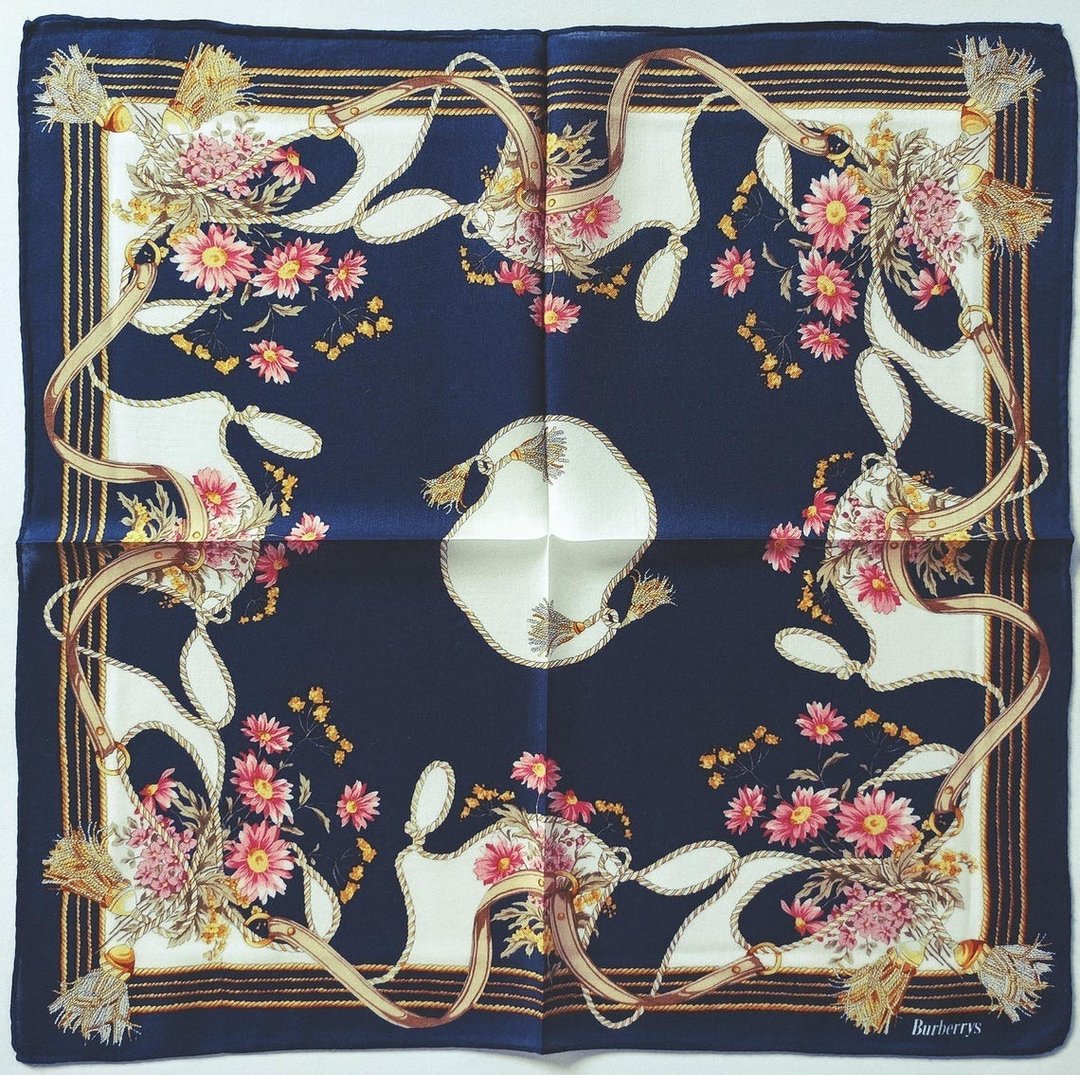 Burberry 古董手帕 印花 马衔饰 19 x 18.5 英寸 - 手帕/方巾 - 棉 蓝色