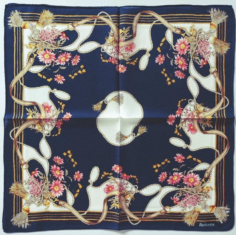 Burberry 古董手帕 印花 马衔饰 19 x 18.5 英寸 - 手帕/方巾 - 棉．麻 蓝色