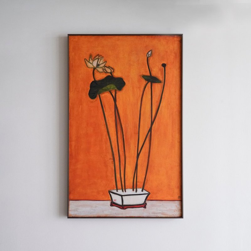 【艺术挂画】 方盆黄莲 / 常玉 - 海报/装饰画/版画 - 木头 金色