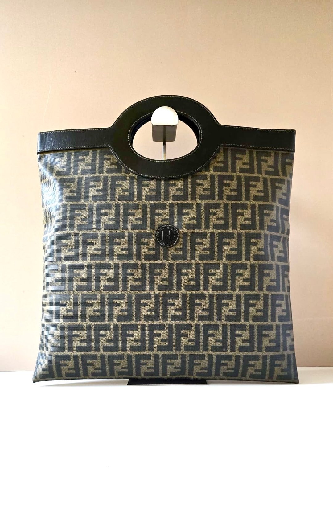 绝版古董包 稀有 Fendi 黑咖啡色老花托特包 中古包 皮革包 手提包 - 手提包/手提袋 - 尼龙 咖啡色