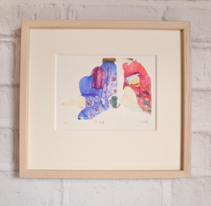 [有框] 木版画 明信片大小 恋女宝 - 海报/装饰画/版画 - 纸 