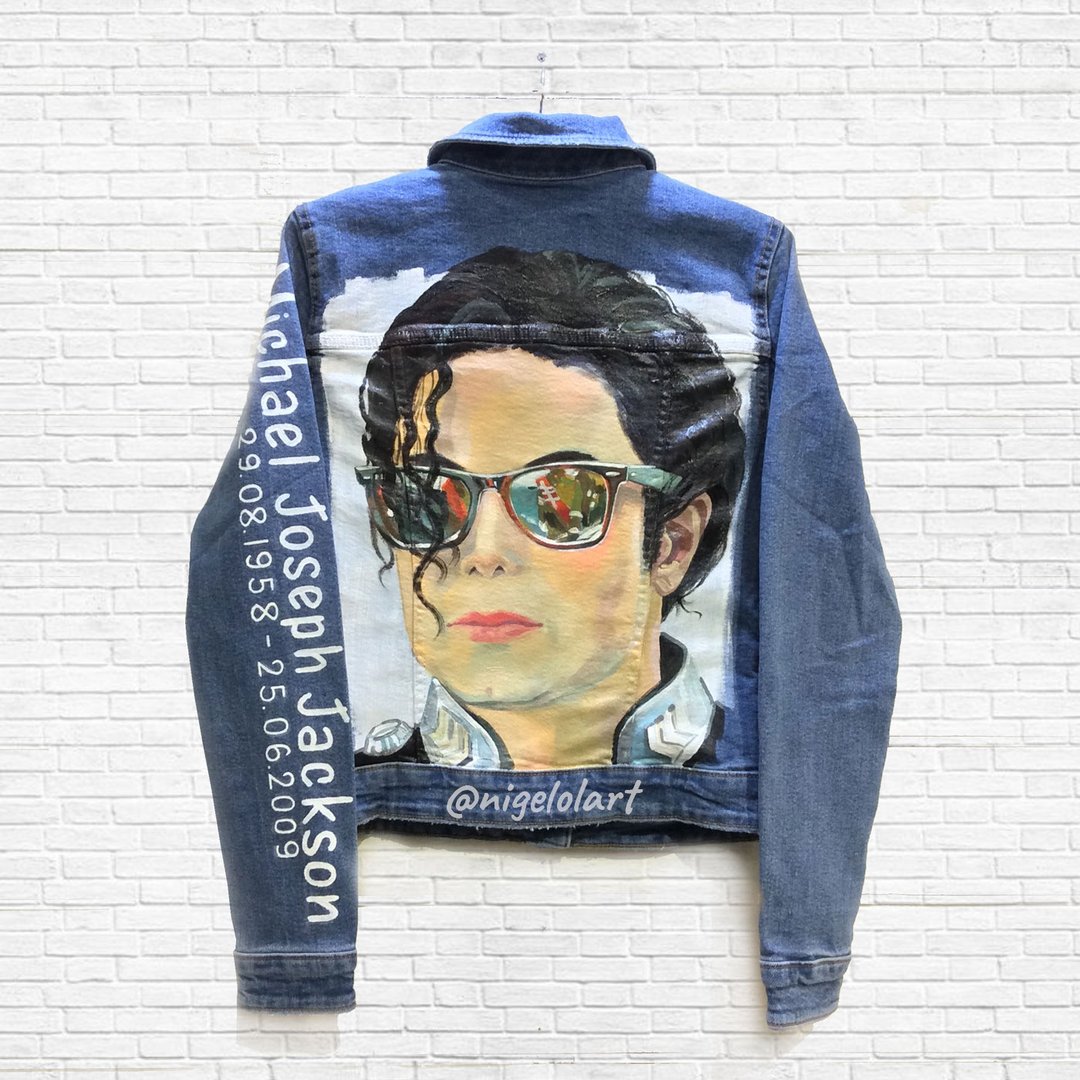 Painted Denim Jacket Handmade Custom jacket Michael Jackson, Thriller Gift - 女装休闲/机能外套 - 棉 多色