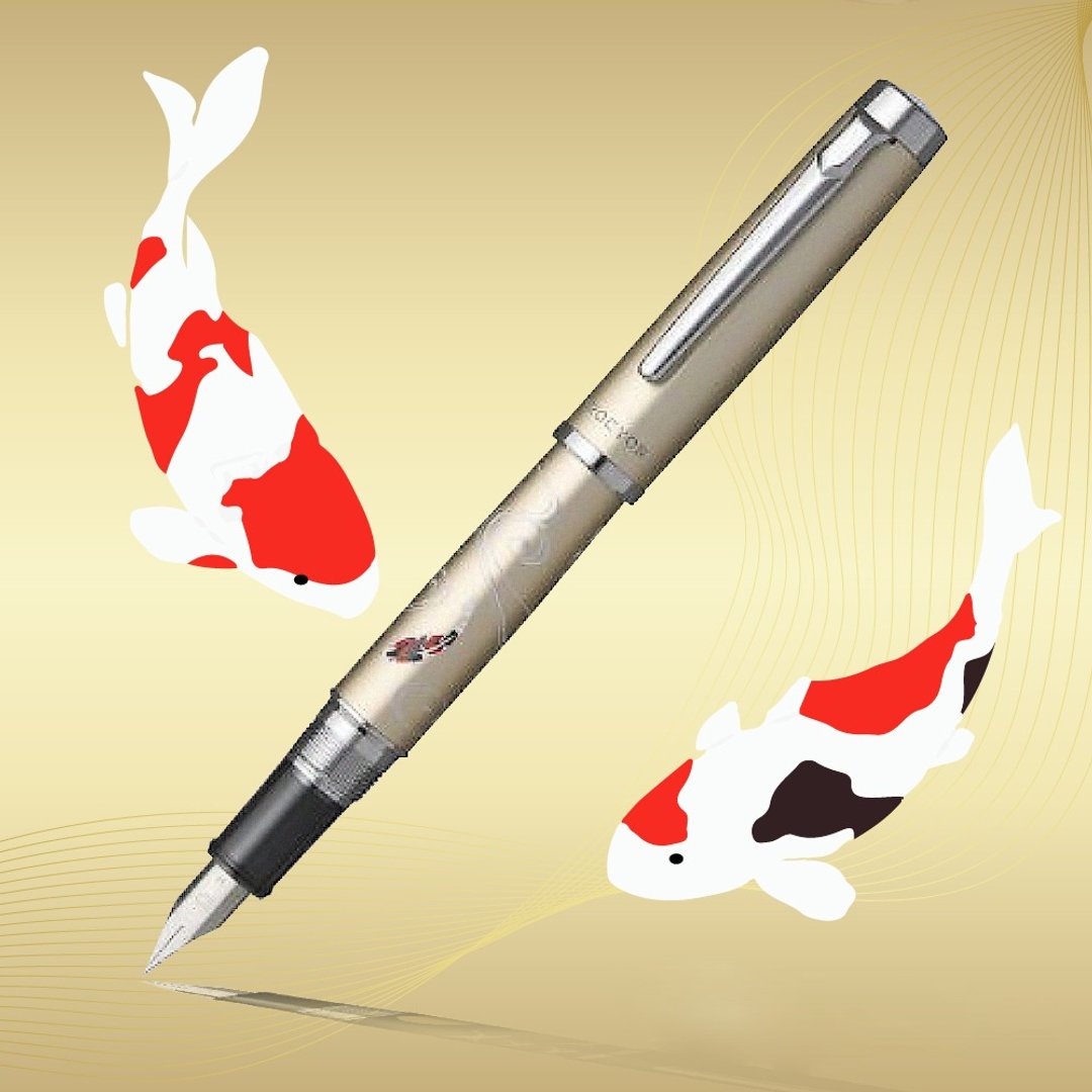 日本 PLATINUM白金 PROCYON 精雕钢笔(锦鲤)F尖 - 钢笔 - 其他金属 金色