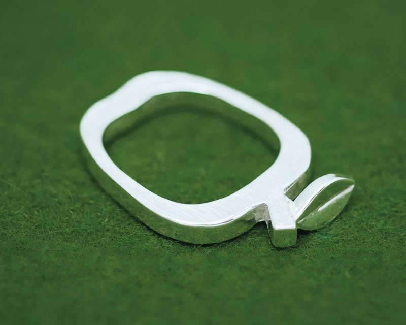 苹果银戒指 - 日系可爱水果 - 苹果轮廓戒指 - 苹果梗 - 戒指 - 银 银色