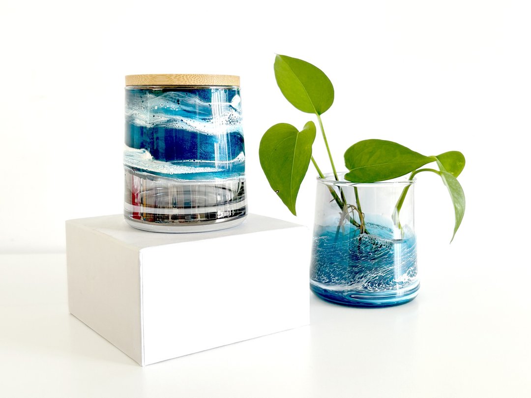玻璃罐、植物架、树脂海洋画、结婚礼物、家居礼品 - 摆饰 - 玻璃 蓝色