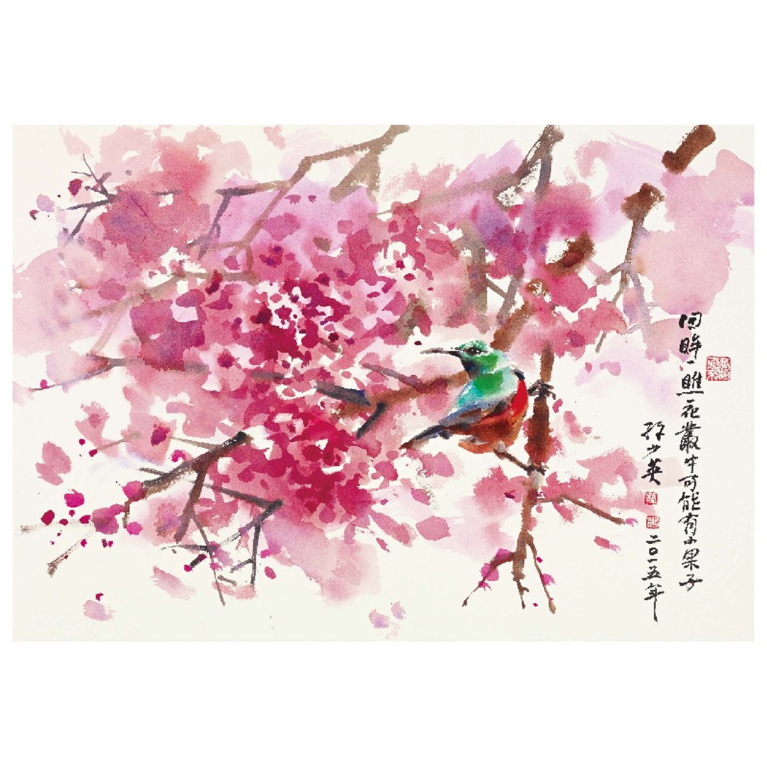 贺岁新年系列 樱花与鸟 - 卡片/明信片 - 纸 多色