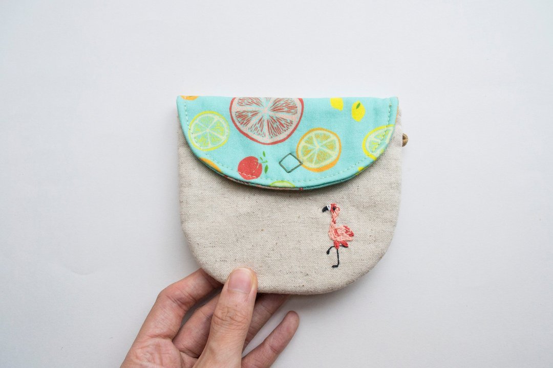 火烈鳥 Flamingo Embroidered Linen Wee Pouch - 其他 - 棉 多色