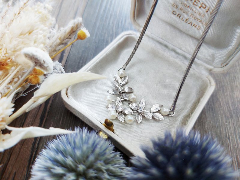 现货在台-Krementz珍珠花叶包金项链【美国老件时尚珠宝】 - 项链 - 珍珠 银色