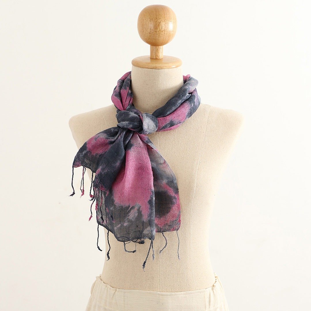 Silk Multiple Tie Dyed Scarf , Black Pink - 丝巾 - 丝．绢 多色