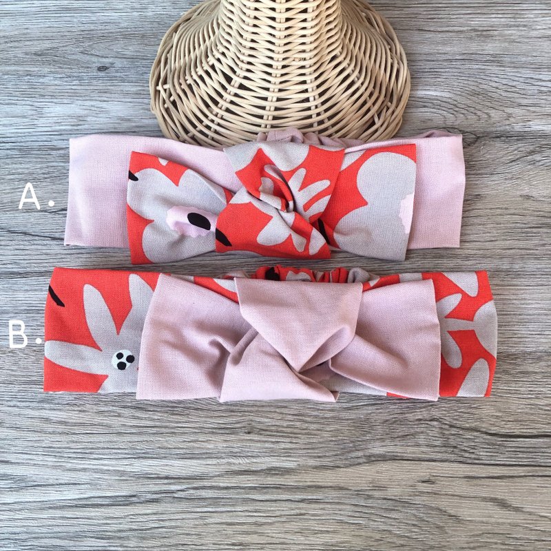 大花蝴蝶结发带/リボンヘアバンド - 发带/发箍 - 棉．麻 红色