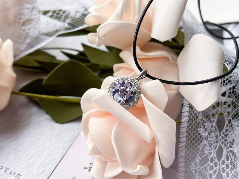 【一物一图】天然宝石 坦桑石 丹泉石s925银吊坠 连皮绳 - 项链 - 宝石 蓝色