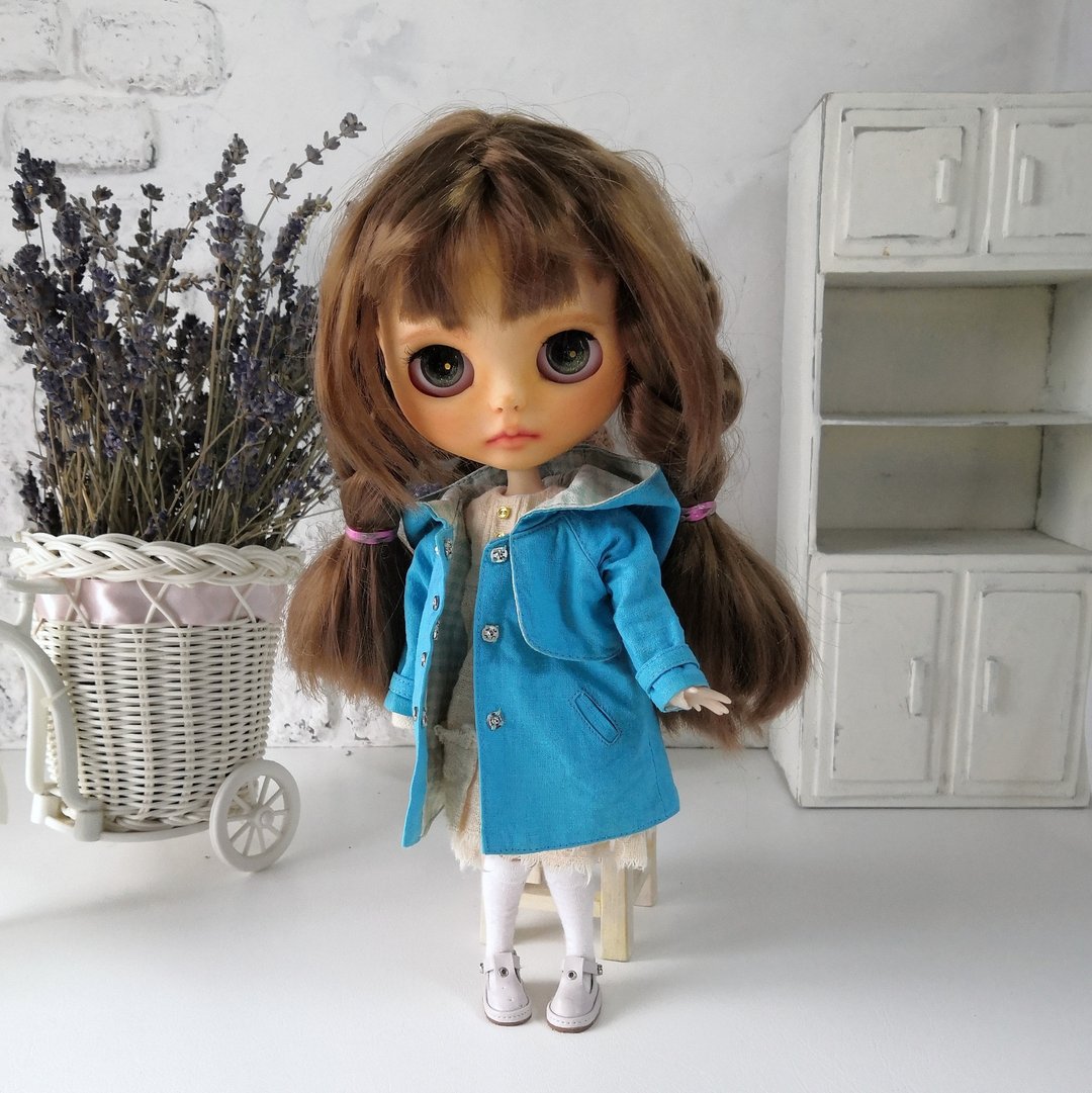 复古风格浅蓝色外套，为Blythe娃娃手工制作。布莱斯的衣服。 - 玩偶/公仔 - 棉 