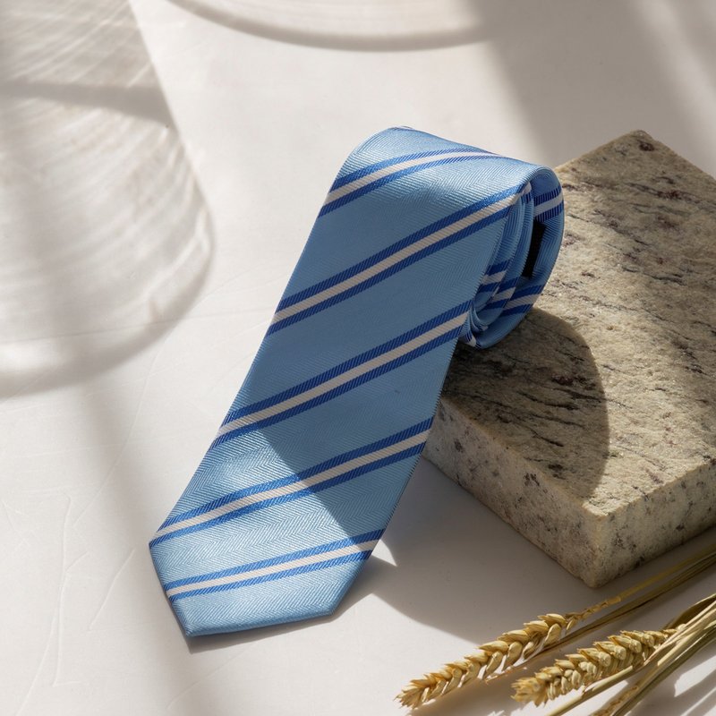 蓝白斜纹水蓝领带-让我成为职场上最惊艳众人的水蓝领带 - 领带/领带夹 - 其他人造纤维 蓝色