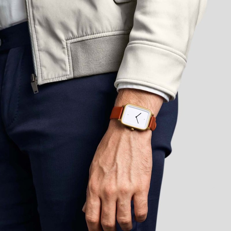 丹麦简约方型真皮腕表金表框 棕皮表带Made in Denmark by BULBUL - 男表/中性表 - 真皮 