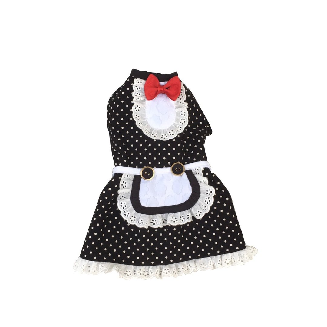 【AnnaNina】宠物衣服 点点小洋装 女仆 L~2L - 衣/帽 - 棉 黑色