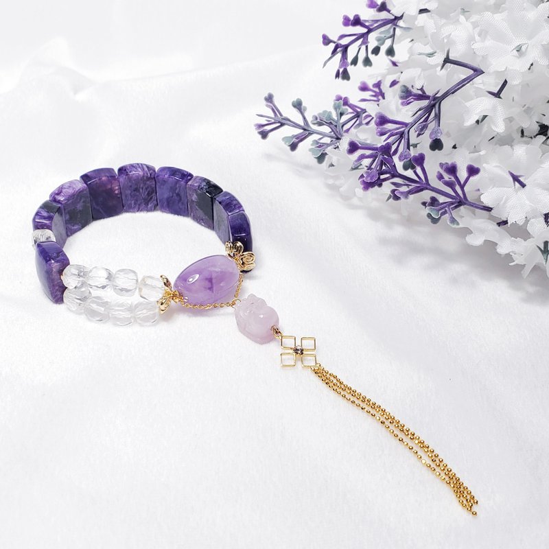 顶级紫龙晶 薰衣草 紫锂辉 貔貅 水晶 智慧 古典 手链 单品 礼物 - 手链/手环 - 宝石 紫色