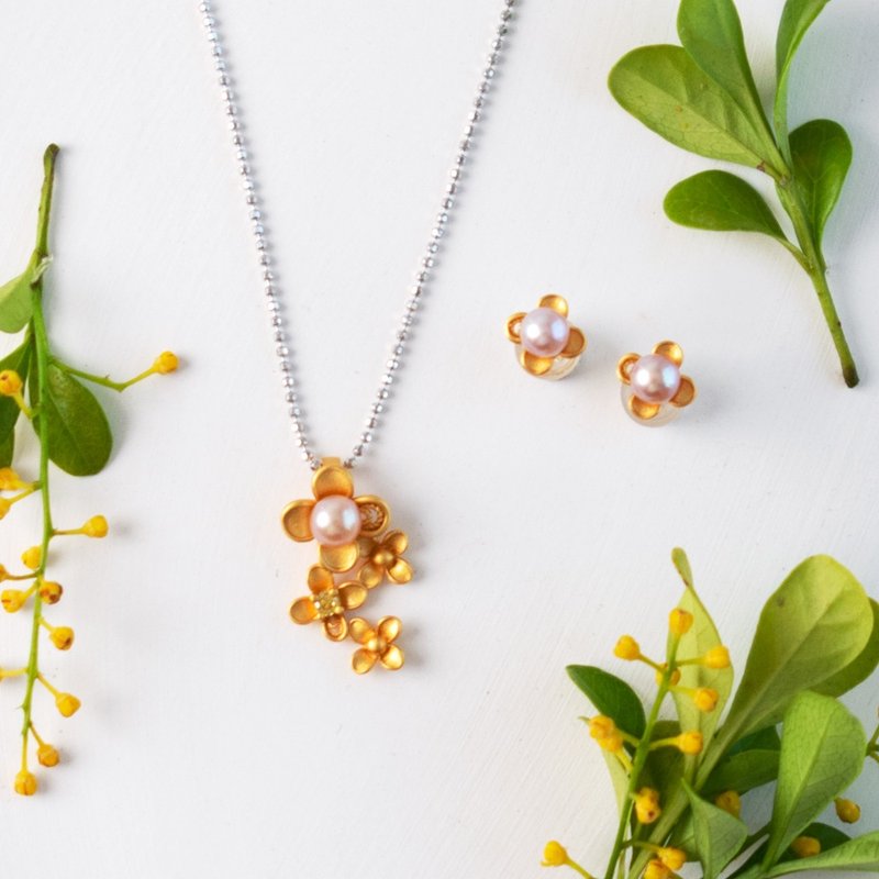 弥谙【桂花项链】精致植物风925银镀金天然珍珠轻珠宝小众设计 - 项链 - 其他材质 