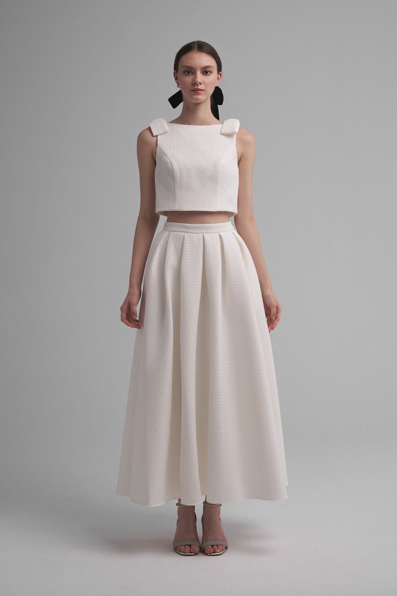 Jade法式休闲立体织纹两件式洋装 (白) - 洋装/连衣裙 - 其他人造纤维 