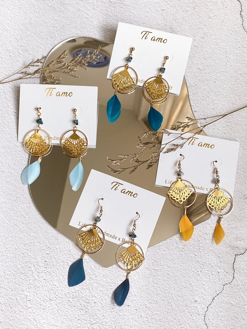 日系扇羽毛纯银耳环 - 耳环/耳夹 - 其他材质 