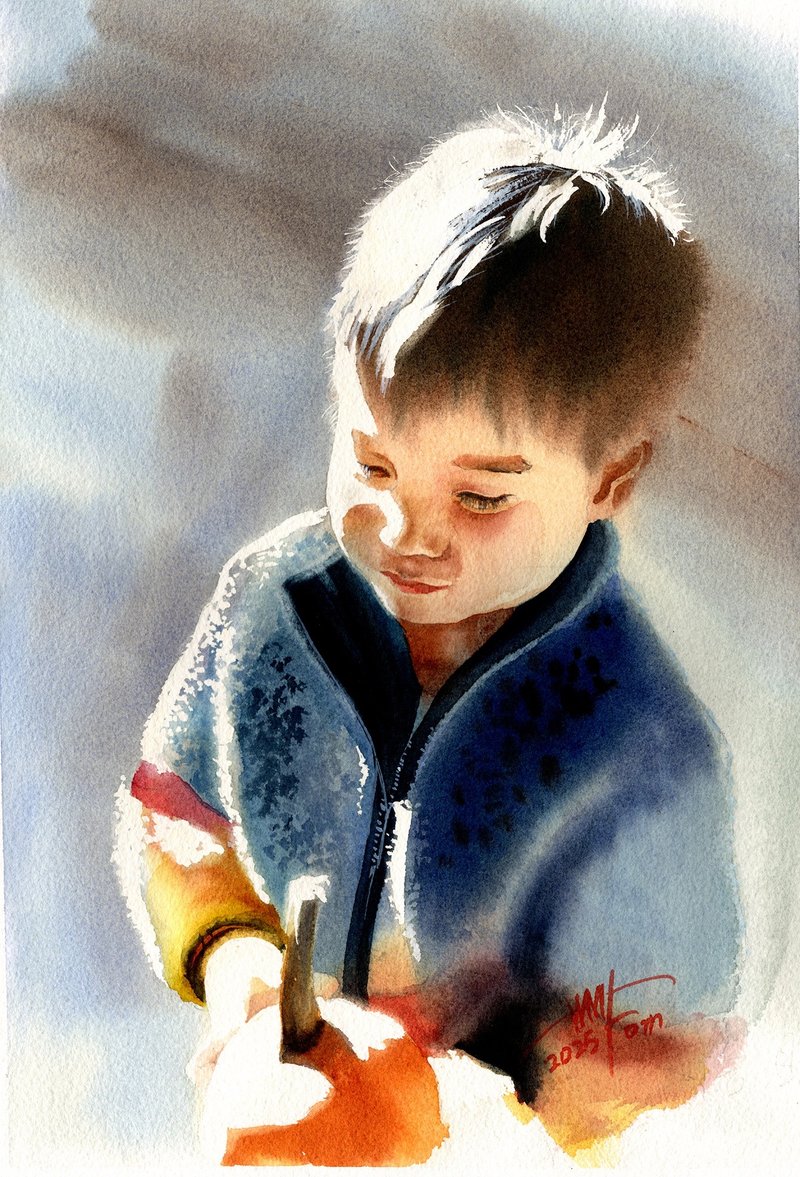 开心的杰登与他的南瓜 - 海报/装饰画/版画 - 纸 