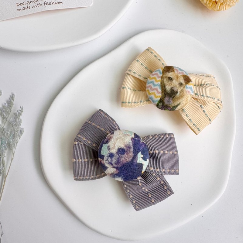 定制化 | 麂皮包布扣 亲子儿童宠物发夹 韩系 双耳蝴蝶结罗纹缎带 - 发饰 - 聚酯纤维 多色