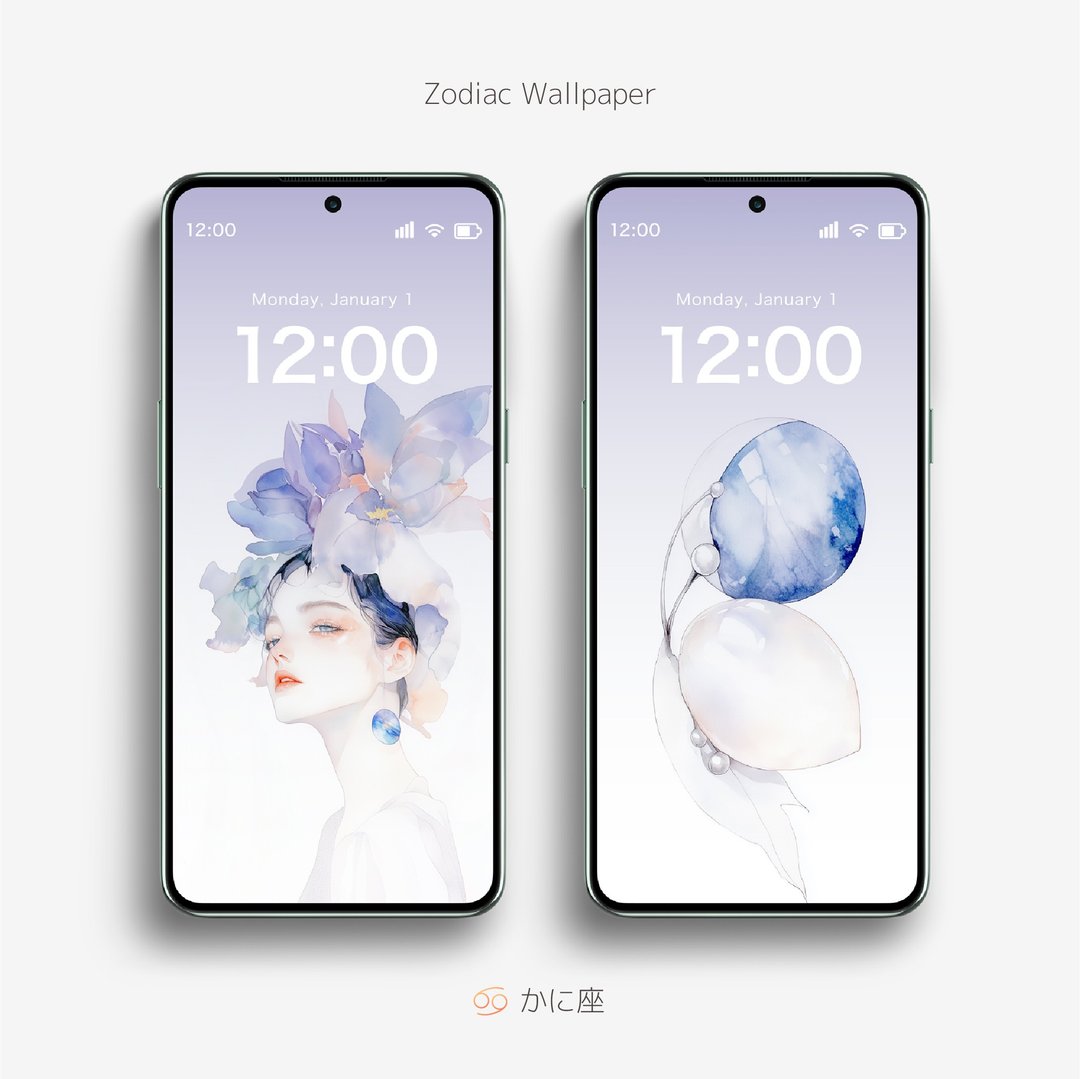 巨蟹座水彩风格插画壁纸 - 电脑手机桌布/贴图/App 图示 - 其他材质 