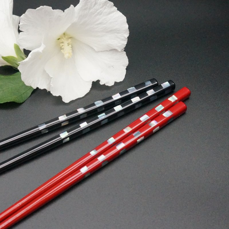 兵左卫门若狭漆筷、漆、贝壳、黑色大号、红色中号、桐木盒 - 筷子/筷架 - 木头 