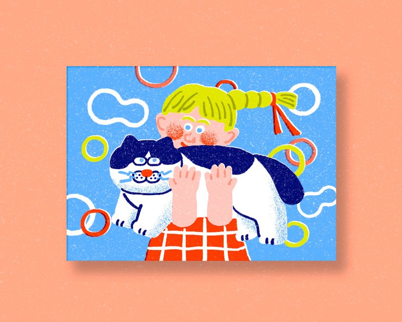女孩抱猫 明信片 - 卡片/明信片 - 纸 粉红色