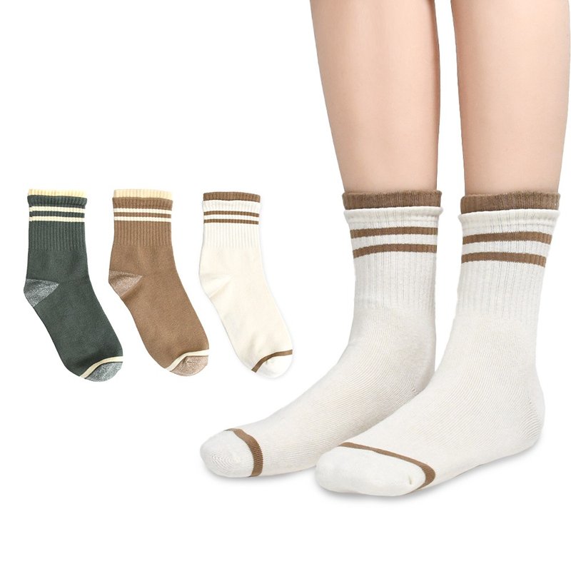 【MORINO】抗菌造型经典女袜/日系条纹 - 袜子 - 其他材质 绿色