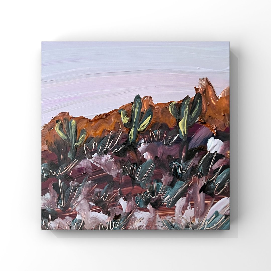 亚利桑那州日落沙漠风景原创油画仙人掌峡谷迷你艺术品 - 海报/装饰画/版画 - 其他材质 多色