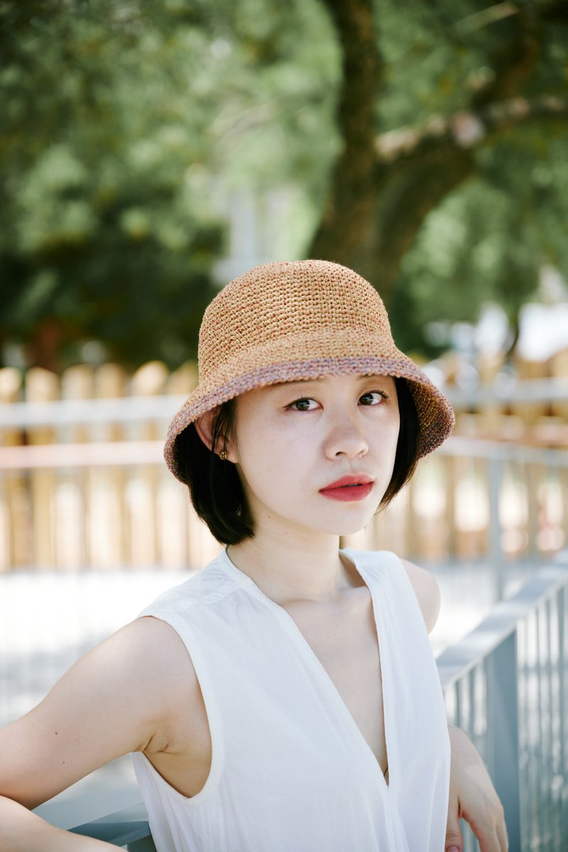 郁金香花苞草帽-麦草薰紫 - 帽子 - 棉．麻 黄色