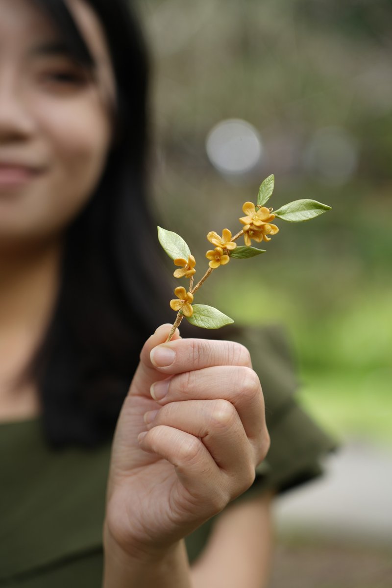 软陶桂花饰品 木樨花发饰 可改胸针 古风 民国风 造型师 手工捏制 - 发饰 - 陶 橘色