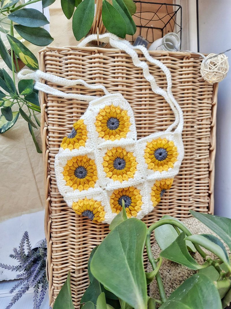 钩织向日葵包、向日葵托特包、市场包、钩织包、向日葵手拿包 - 手提包/手提袋 - 棉．麻 多色