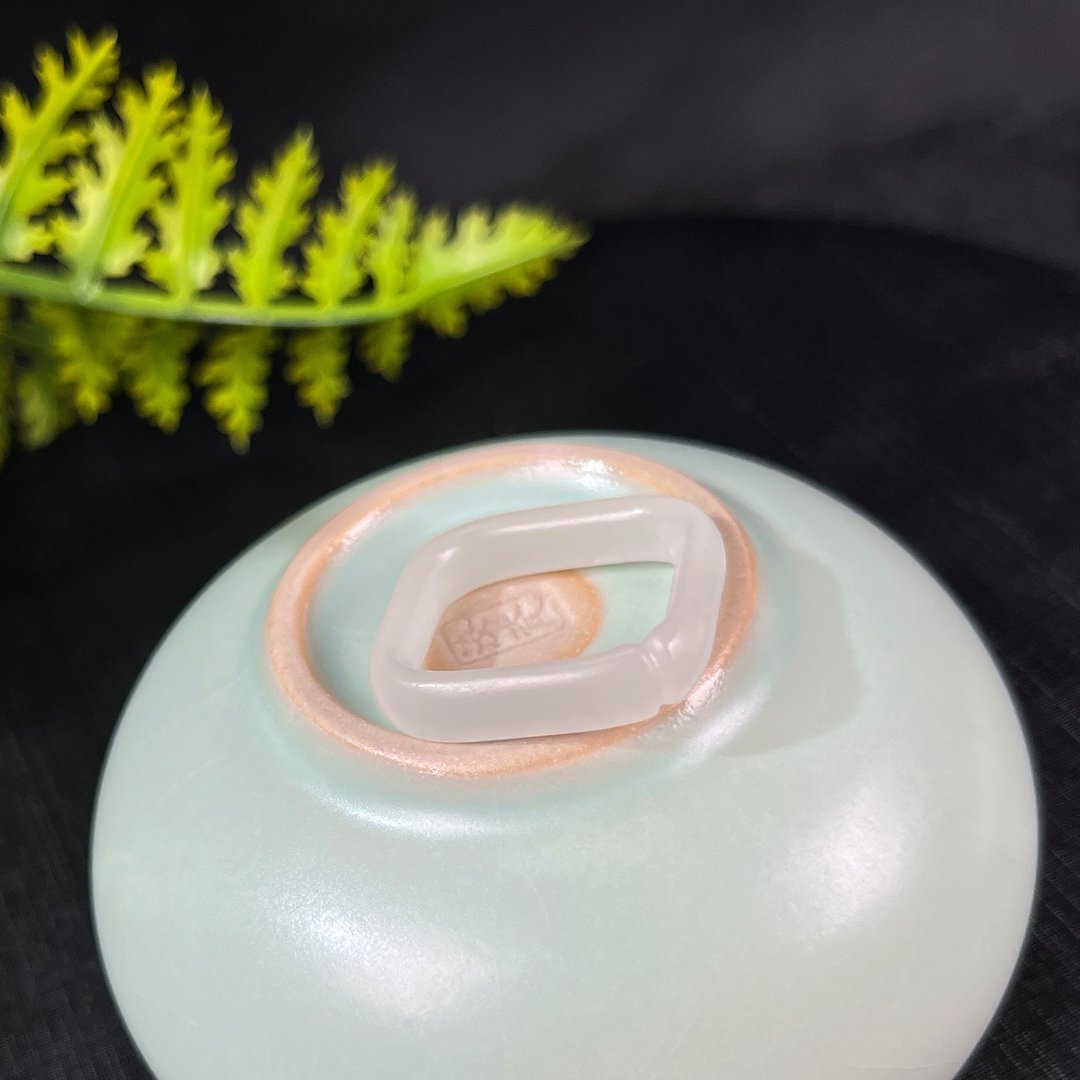 和田羊脂玉方形戒指 附证书 雕刻竹节 节节高升 可做吊坠 两用款 - 戒指 - 玉石 白色