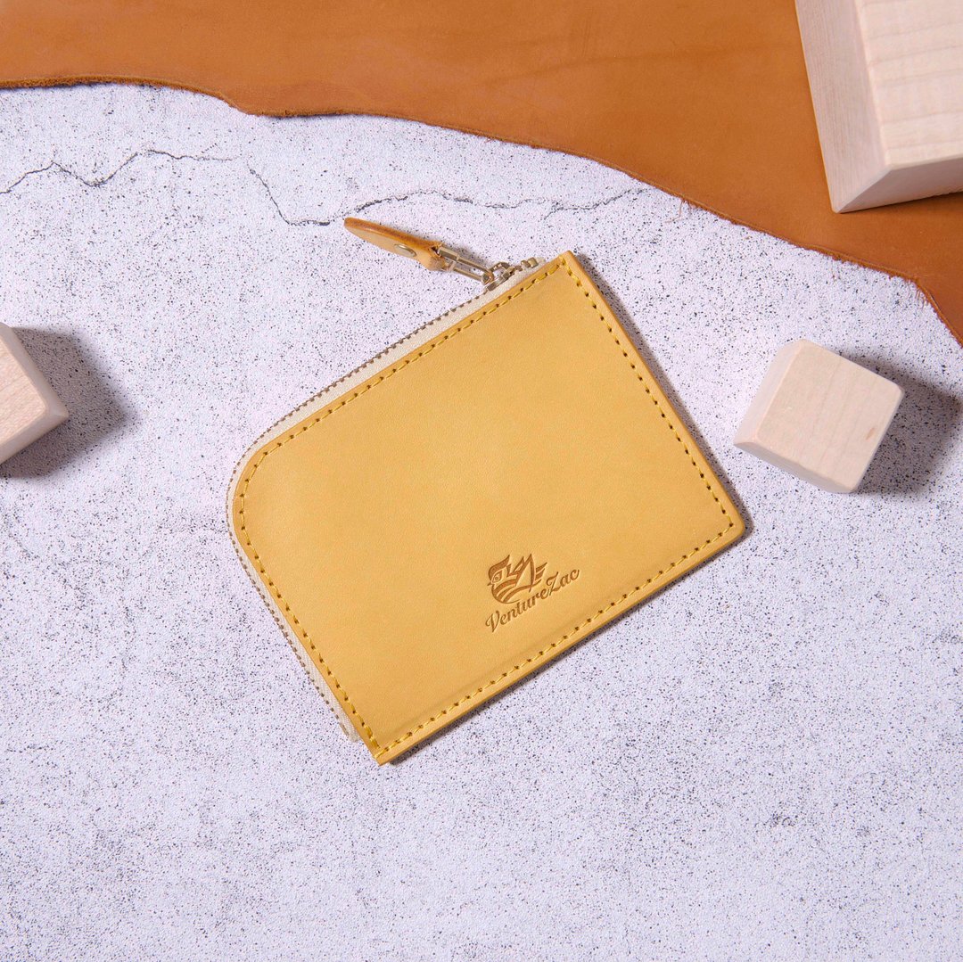 L型拉链零钱包 L Zip Coin Wallet / 黄色Yellow / 免费刻字 - 零钱包 - 真皮 黄色