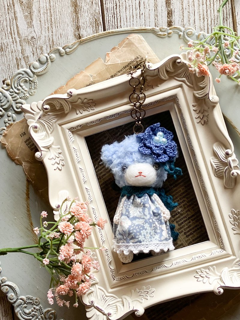 Amigurumi 熊娃娃包包饰品 -花痴 - 玩偶/公仔 - 羊毛 蓝色