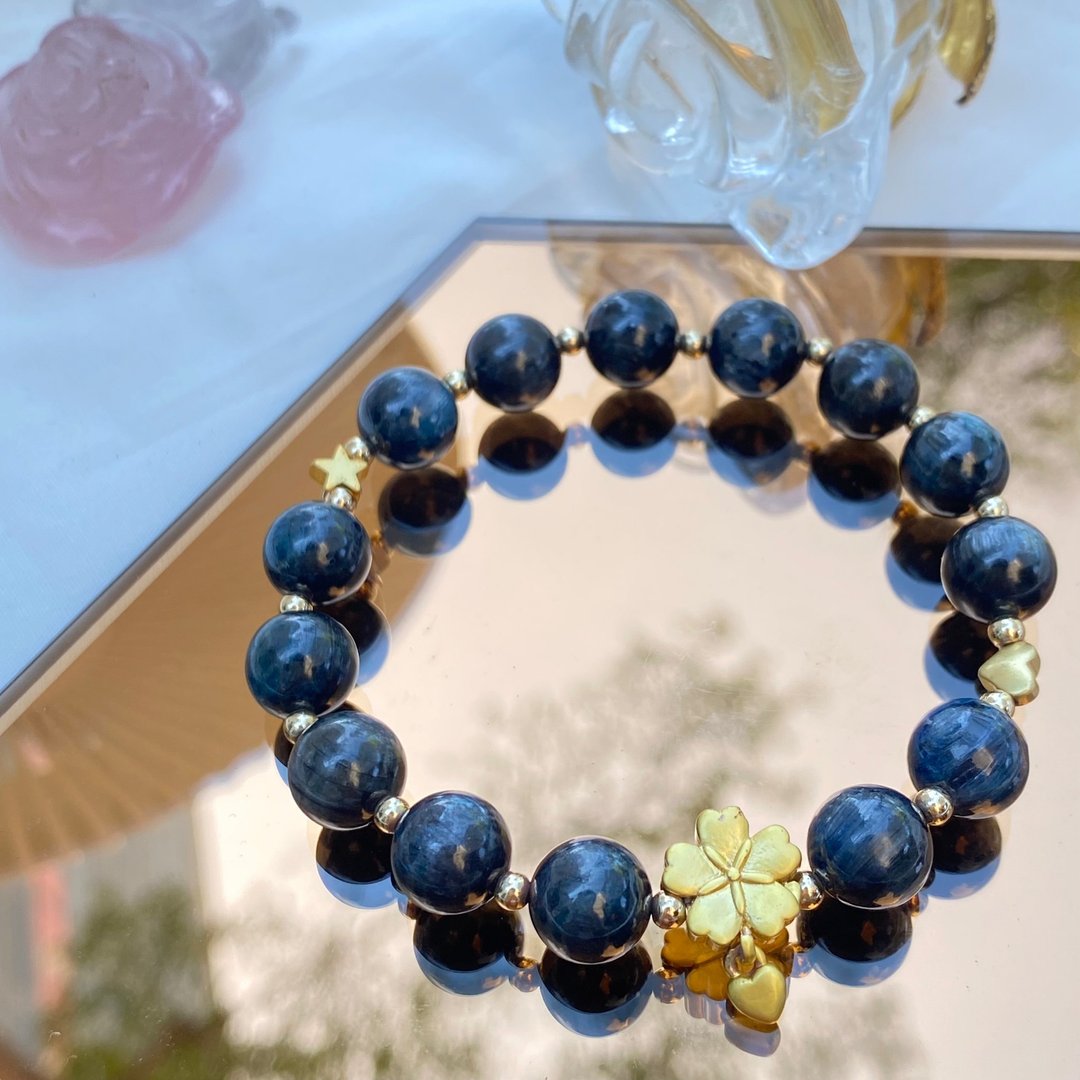 【Pingzhi】蓝晶 金色幸运草 手链 - 手链/手环 - 水晶 