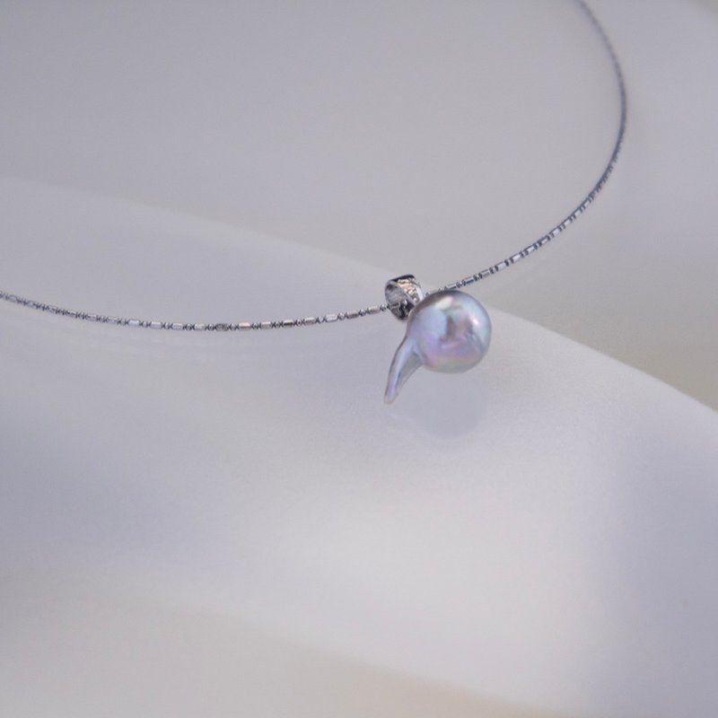 像音符一样的 Akoya 珍珠 - 吊饰 - 珍珠 银色
