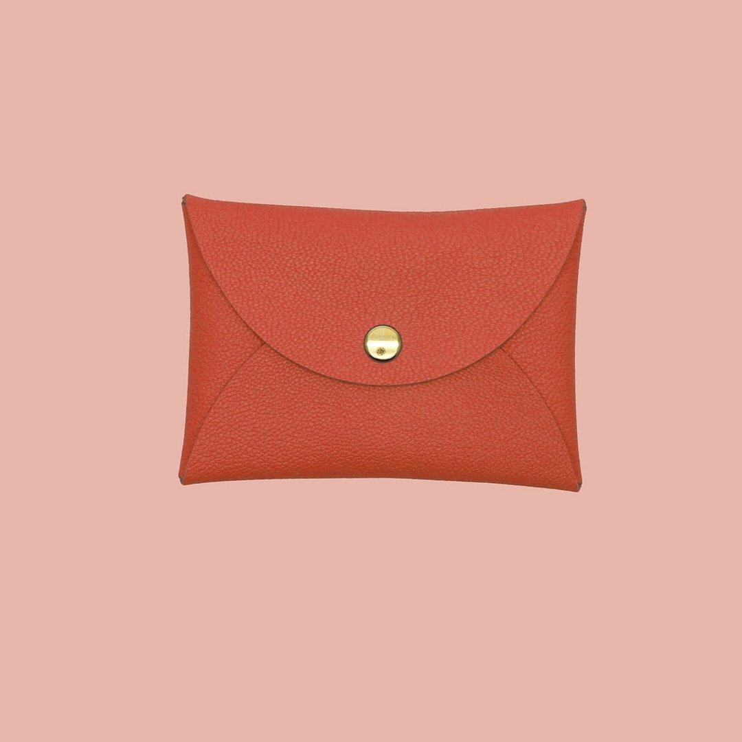 定制真皮革山羊皮马卡龙橘色卡片套 钱包 card holder card case - 名片夹/名片盒 - 真皮 橘色