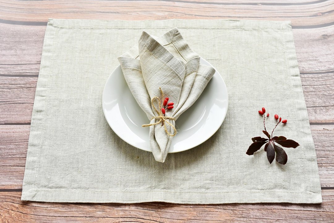 Placemats dining table, Organic napkins, Linen placemats and napkins - 餐垫/桌巾 - 亚麻 灰色