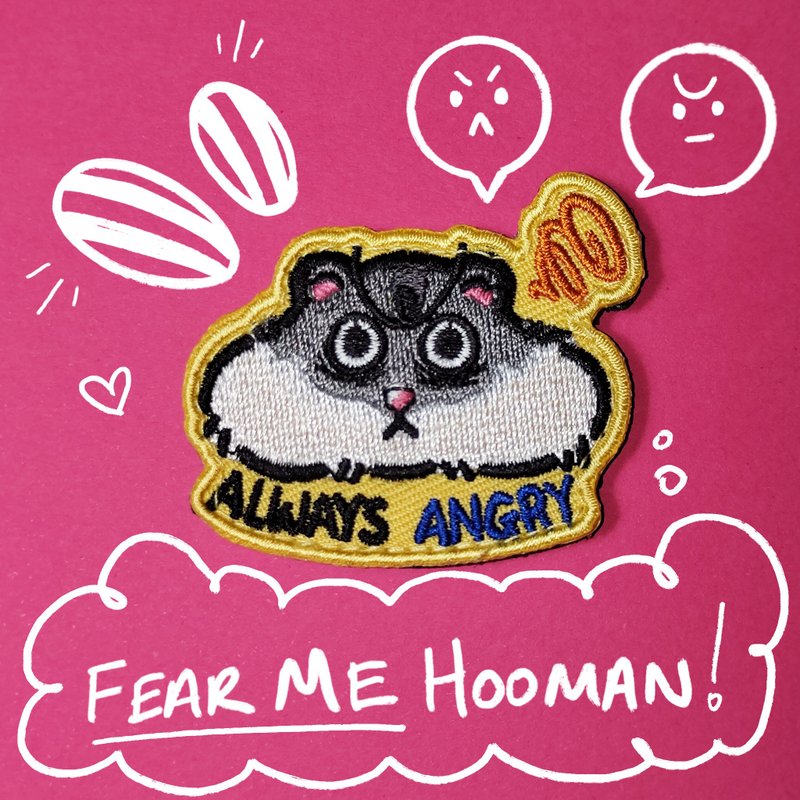 Always Angry Hamster Embroidery Patch in velcro and iron on - 其他 - 绣线 灰色