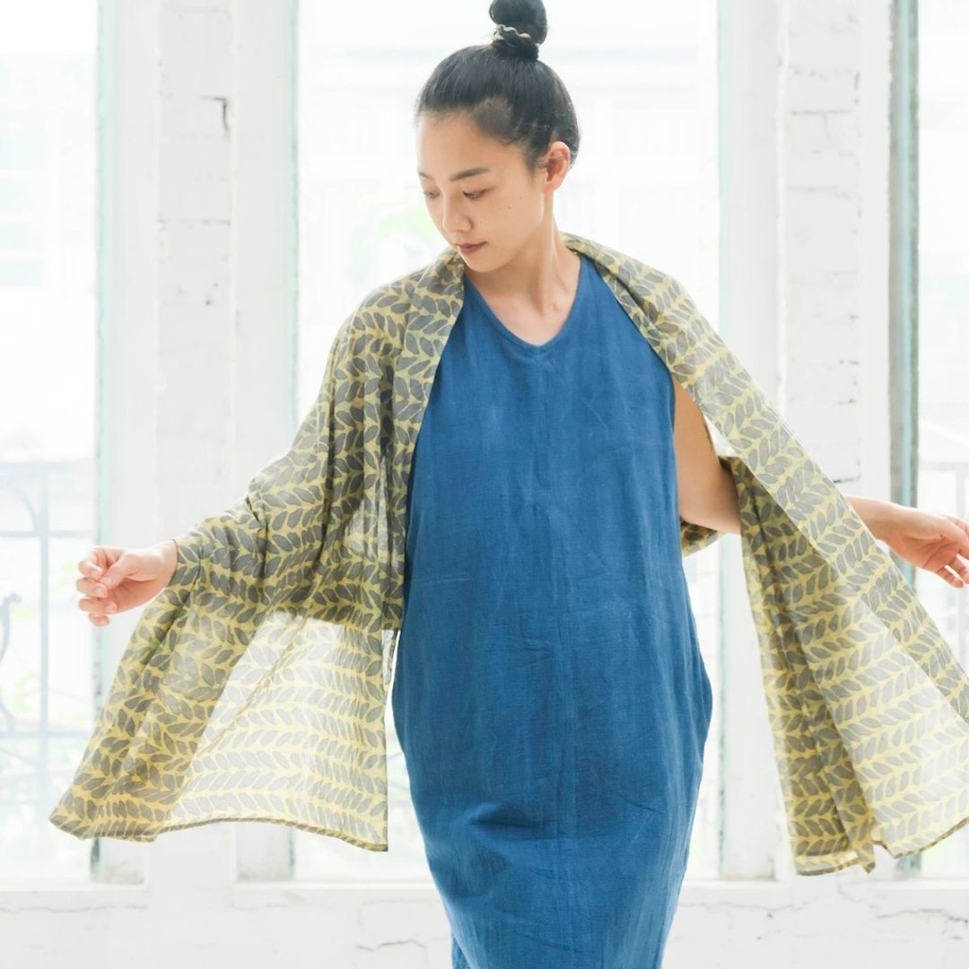 印度盖染披巾 / 巴里纱 黄叶藤 - 围巾/披肩 - 棉．麻 绿色