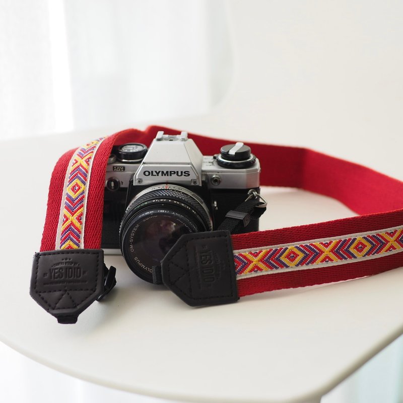 Yellow & Red Native  / LARGE  SIZE / CAMERA STRAP by YESIDID - 相机背带/脚架 - 人造皮革 红色