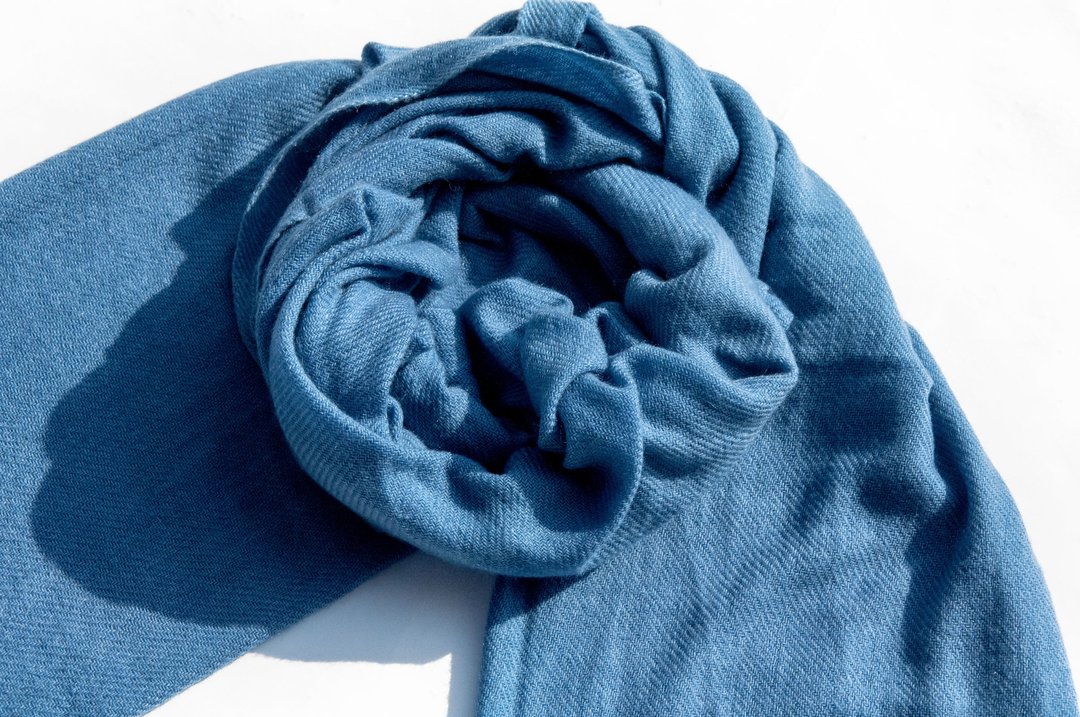 喀什米尔Cashmere/羊绒围巾/纯羊毛围巾披巾/戒指绒披肩-蓝色海洋 - 围巾/披肩 - 羊毛 蓝色