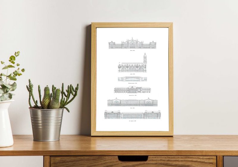 巴黎火车站的版画 - 墙贴/壁贴 - 纸 白色