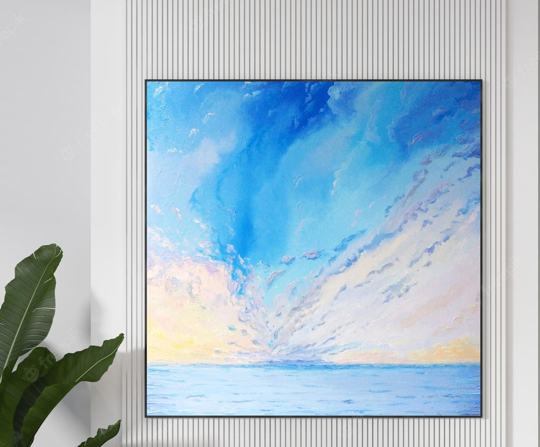 日落天空绘画 抽象墙艺术 海景油画 原创艺术 - 墙贴/壁贴 - 其他材质 蓝色