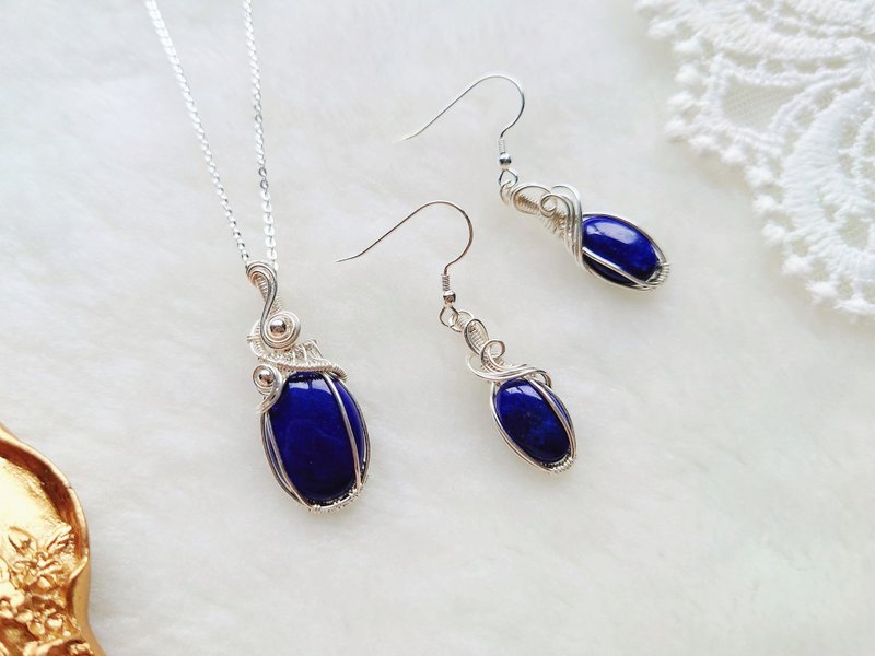 【 无题 】青金石纯银三件套组/圣诞节礼物 /交换礼物 /情人礼物 - 其他 - 纯银 